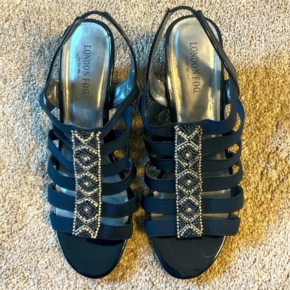 London Fog Size 10 Nadeen NAVY Strappy Dress Slingback Shoes/Sandals Glitzy NWOT - Picture 2 of 11